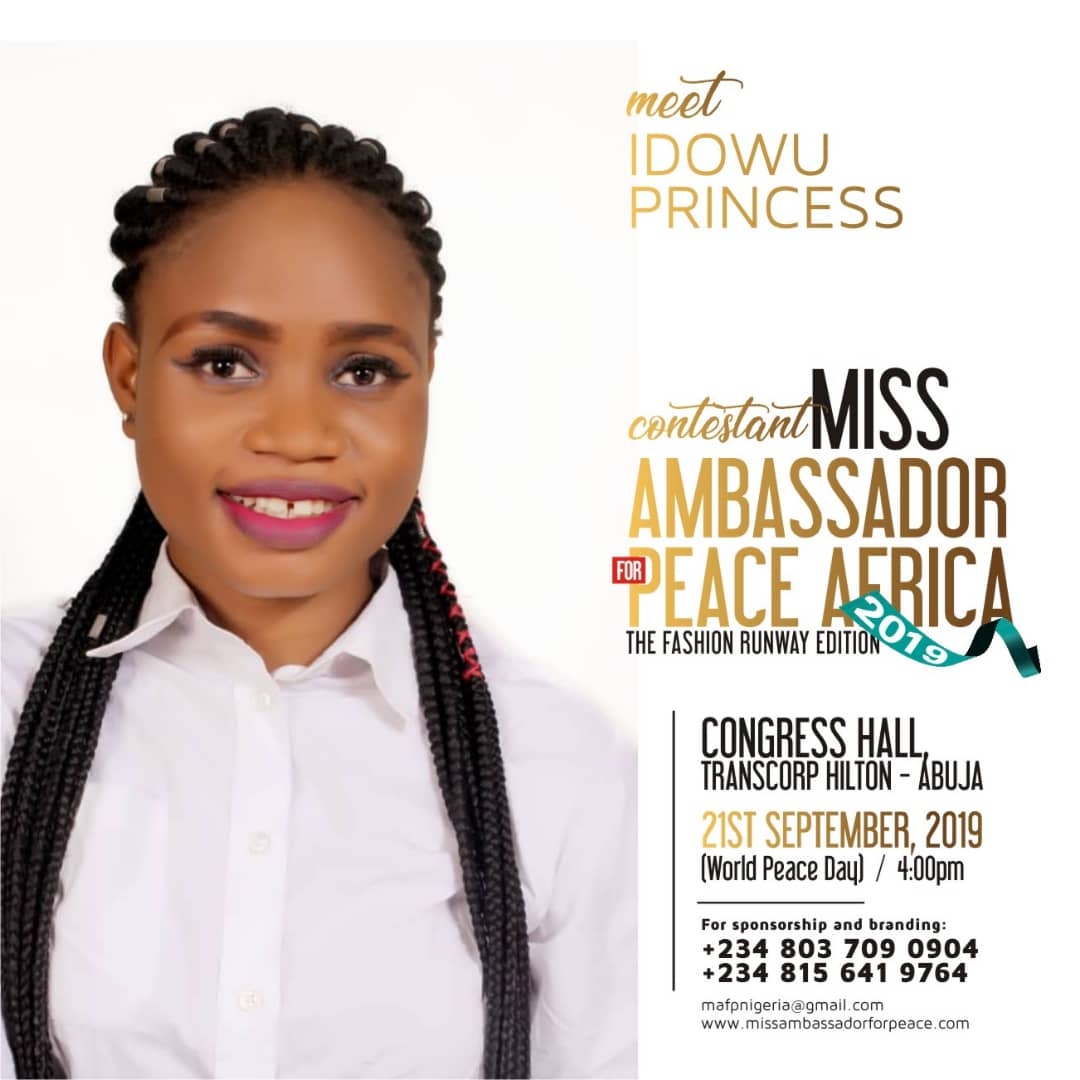 Credivote -miss ambassador for peace africa - idowu princess
